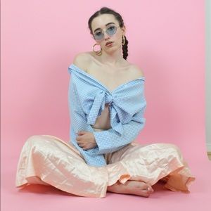 Blue + White Gingham Button Down Blouse